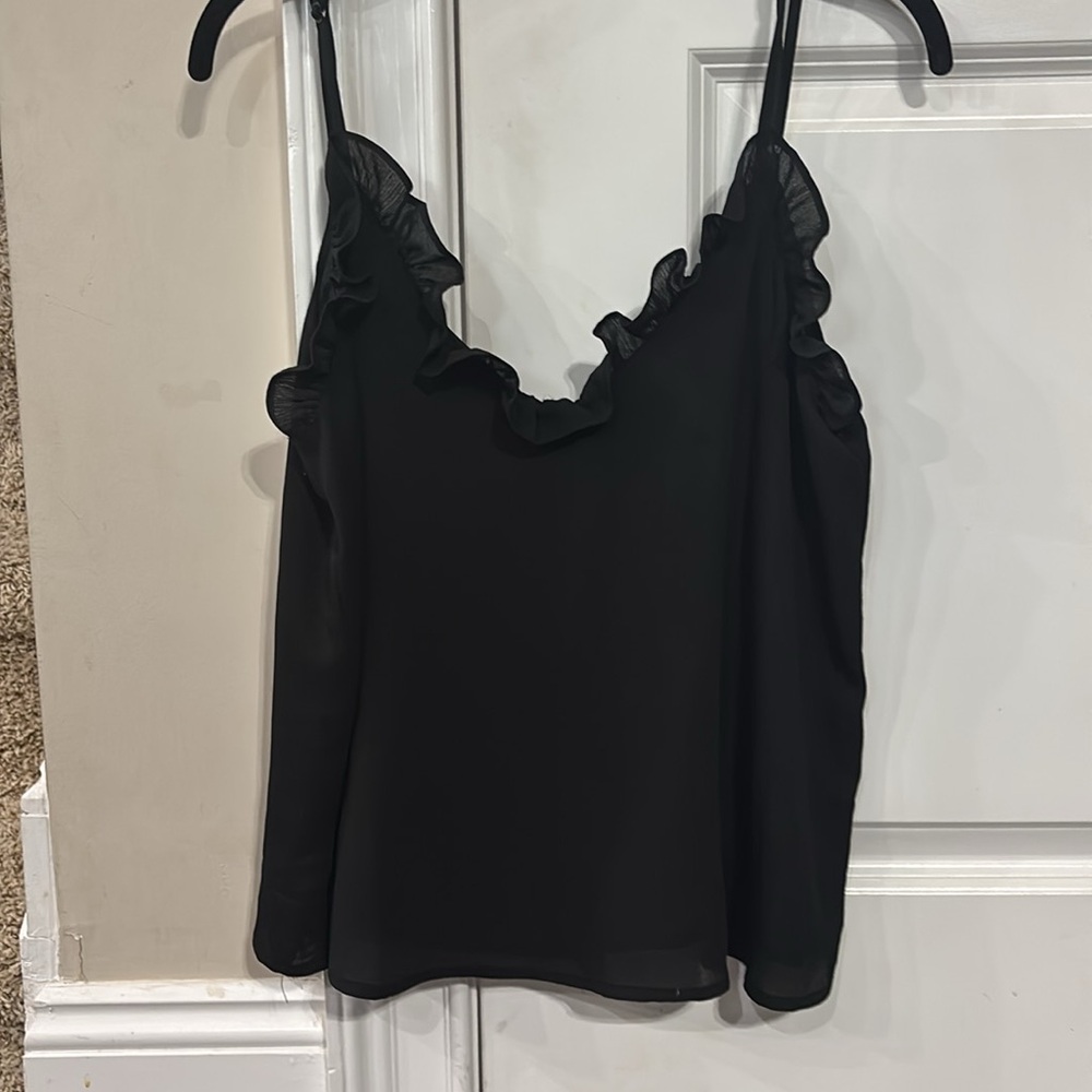 Vestique brand size large Black Camisole Ruffle Detail fully lined adjustable